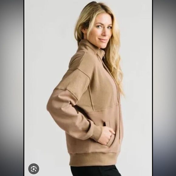 Zyia Active Tan Brown Quarter Zip Sweatshirt Jacket - Picture 2 of 14